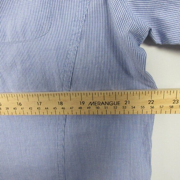 John Varvatos Button Up Shirt Men XXL Blue Micro Check Zipper Patch Pocket 194 - Picture 12 of 14